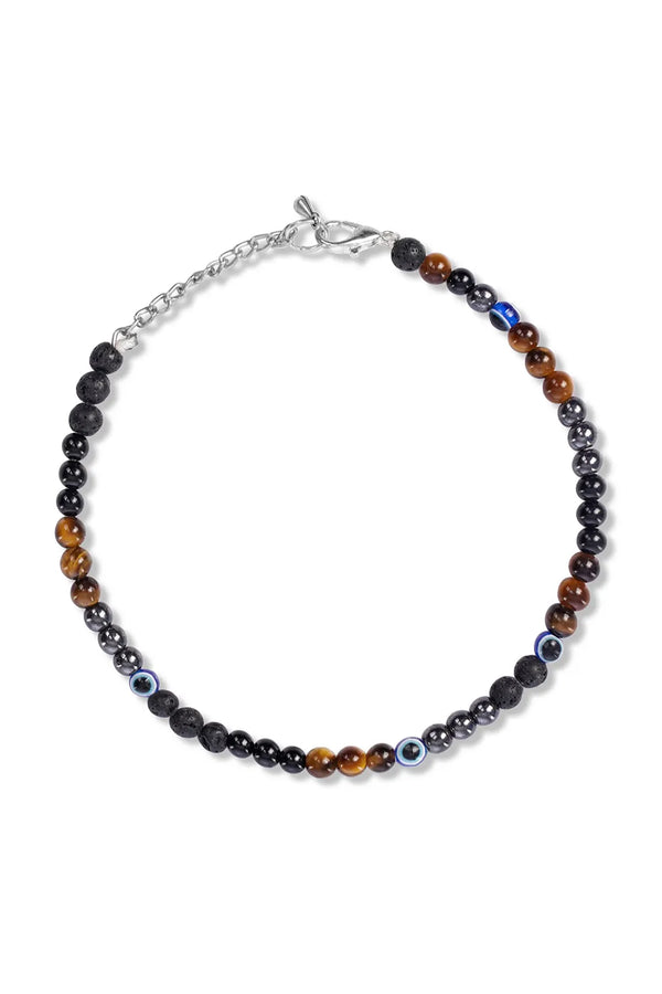 Tiger Eye, Pyrite, Evil Eye & Lava Crystal Anklet